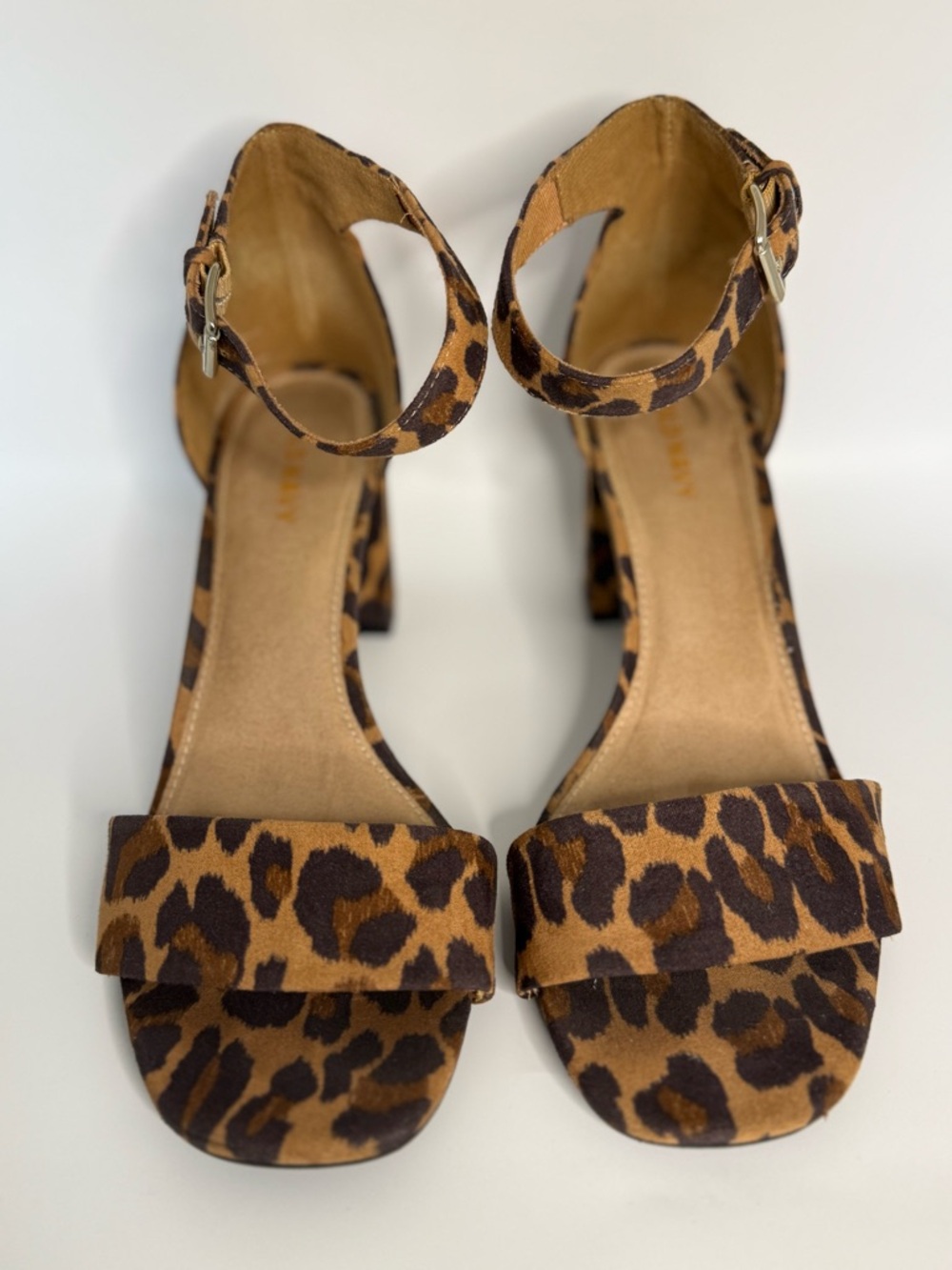 Old Navy Leopard Print Ankle Strap Block Heels - Brown/Black - Old Navy